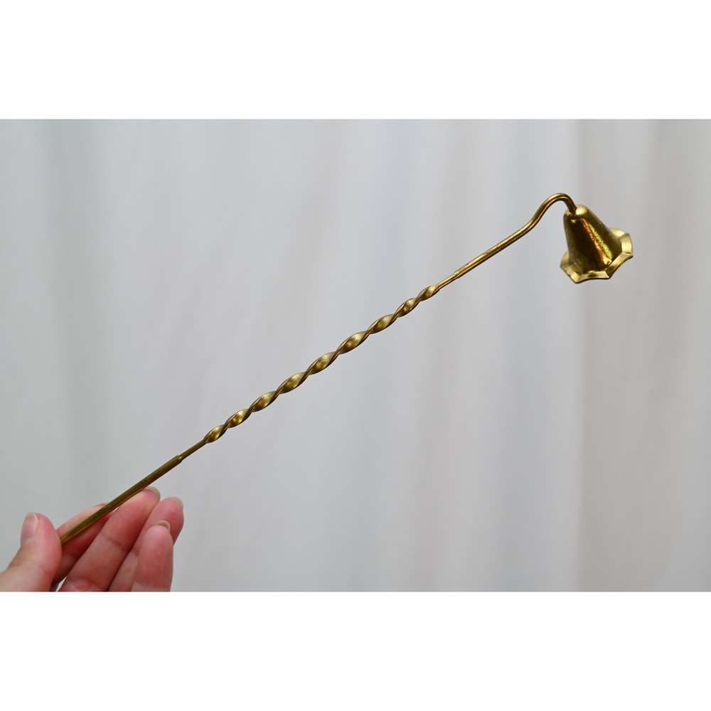 Vintage Brass Candle Snuffer 12.25" Long Barley Twist Handle Scalloped Bell Gold